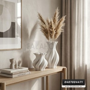 طقم فازات عروق - مموج ابيض محزز قطعتين