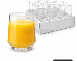 طقم كاسات عصير 12 قطعة مضلع من الاسفل اسطواني من الاعلى