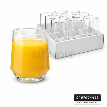 طقم كاسات عصير 12 قطعة مضلع من الاسفل اسطواني من الاعلى