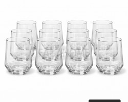 طقم كاسات عصير 12 قطعة مضلع من الاسفل اسطواني من الاعلى