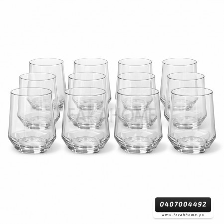 طقم كاسات عصير 12 قطعة مضلع من الاسفل اسطواني من الاعلى