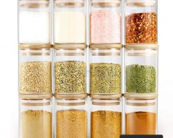 طقم علب مطربان بهار زجاج غطا خشب بامبو 12 قطعة 200 مل