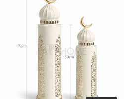 زينة رمضان/ طقم مجسم تحفة رمضانية على شكل مآذنة حديد قطعتين  الكبير 50×15  الصغير 70×20