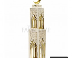 زينة رمضان/ فانوس حديد طابقين كبير مع ميذنة ارتفاع 100 سم القاعدة 24 × 24 سم