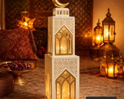 زينة رمضان/ فانوس حديد طابقين كبير مع ميذنة ارتفاع 100 سم القاعدة 24 × 24 سم