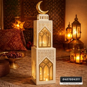 زينة رمضان/ فانوس حديد طابقين كبير مع ميذنة ارتفاع 100 سم القاعدة 24 × 24 سم