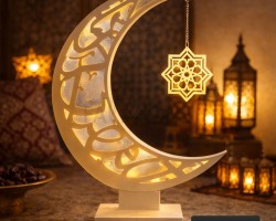 زينة رمضان/ هلال رمضان 81 سم مع نجمة CNC سداسية مضيء حديد