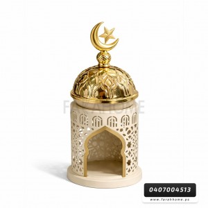 زينة رمضان/ مجسم منارة رمضانية معدن حديد مع مبخرة في القبة مقاس 25 × 10 سم زينة رمضان/ مجسم منارة رمضانية معدن حديد مع مبخرة في القبة مقاس 25 × 10 سم