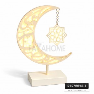 زينة رمضان/ هلال حديد CNC مضيء مع معلقة نجمة مع قاعدة مقاس 32×12×7 سم زينة رمضان/ هلال حديد CNC مضيء مع معلقة نجمة مع قاعدة مقاس 32×12×7 سم
