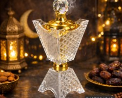 مبخرة اكريليك مبزر مع غطا ذهبي