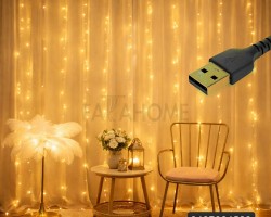 زينه رمضان/ اضائة رمضان حبال انارة شلال ليد اصفر  3 × 3 متر USB