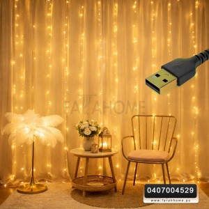 زينه رمضان/ اضائة رمضان حبال انارة شلال ليد اصفر  3 × 3 متر USB