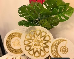 طقم تعليقات مدورة قماش تطريز ذهبي 3 قطع