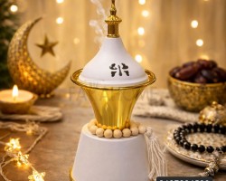 مبخرة معدن ذهبي مع ابيض مخروط مع مسبحة ديكور مبخرة معدن ذهبي مع ابيض مخروط مع مسبحة ديكور