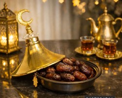 مضيفة تمرية نحاس بغطاء ذهبية مخروط رمضان كريم