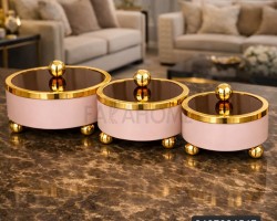 طقم  مضايف - تقديم ضيافة معدن مذهب مغ غطا زجاجي وحمالة كرة