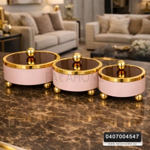 طقم  مضايف - تقديم ضيافة معدن مذهب مغ غطا زجاجي وحمالة كرة