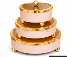 طقم  مضايف - تقديم ضيافة معدن مذهب مغ غطا زجاجي وحمالة كرة