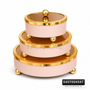 طقم  مضايف - تقديم ضيافة معدن مذهب مغ غطا زجاجي وحمالة كرة