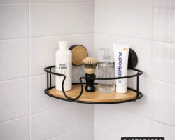 رف زاوية حمام معدن مع قاعدة خشب بامبو تلزيق