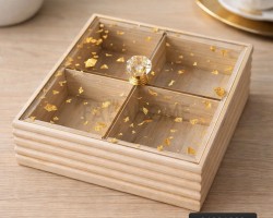 مضيفة خشب مربع 4 عيون غطاء اكريليك مذهب مضيفة خشب مربع 4 عيون غطاء اكريليك مذهب