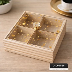 مضيفة خشب مربع 4 عيون  غطاء اكريليك مذهب