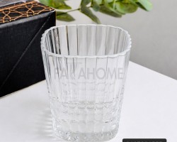 طقم كاسات عصير زجاج مربع صغير محزز طولي قصير 12 قطعة