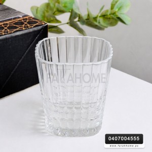 طقم كاسات عصير زجاج مربع صغير محزز طولي قصير 12 قطعة