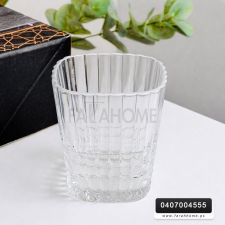 طقم كاسات عصير زجاج مربع صغير محزز طولي قصير 12 قطعة