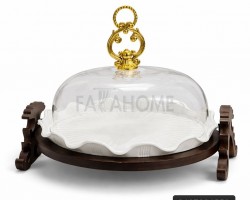 جاط كيك / كحك مدور بورسلان غطا اكريليك قاعدة بني 29 سم جاط كيك / كحك مدور بورسلان غطا اكريليك قاعدة بني 29 سم