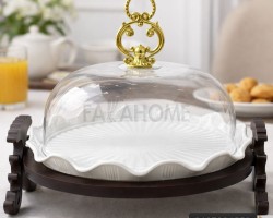 جاط كيك / كحك مدور بورسلان غطا اكريليك قاعدة بني 29 سم 