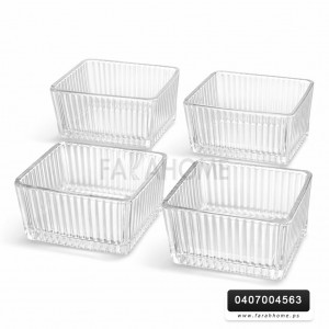 طقم صحن مكسرات زجاج مربع شفاف محزز 6 قطع