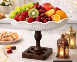 جاط فواكه/كيك مدور بورسلان برجل قاعدة بني  22 × 32 سم 