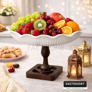 جاط فواكه/كيك مدور بورسلان برجل قاعدة بني  22 × 32 سم 