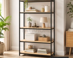 ستاند حديد مع رفوف خشب تعليق 184 × 91 × 47 سم