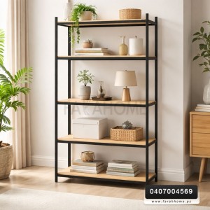 ستاند حديد مع رفوف خشب تعليق 184 × 91 × 47 سم