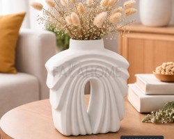 مزهرية / فازة / تحفة / حامل ورد بوهيمي ابيض مموج طولي