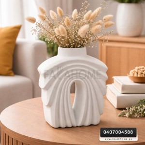 مزهرية / فازة / تحفة / حامل ورد بوهيمي ابيض مموج طولي