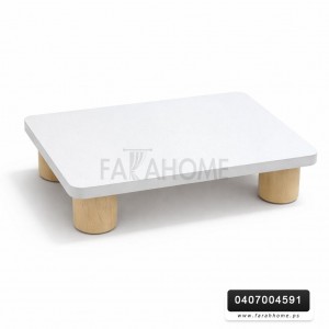 ستاند ديكور بوهيمي مستطيل ابيض مع ارجل خشب 