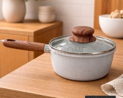 كسرولة جرانيت يد عظم مع غطا زجاج 16سم