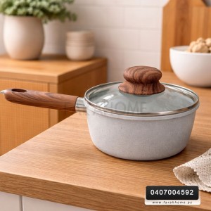 كسرولة جرانيت يد عظم مع غطا زجاج 16سم