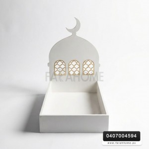زينة رمضان / مضيفة تقديم خشب حفر CNC شكل مسجد رمضان كريم مقاس العرض 24 سم × الطول 38 سم 