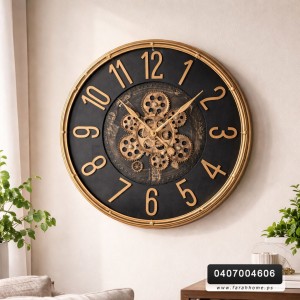 ساعة حائط بلاستيك مدور 48 سم مسننات مع ارقام بني 