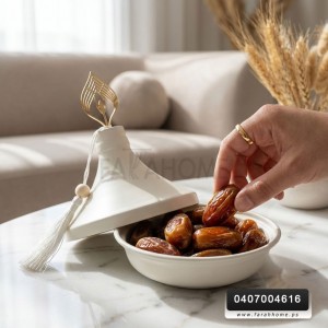 تمرية - مضيفة كاندي معدن تنك بيج مدور 12سم تفضيل غطا مخروطي ويد ذهبي