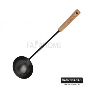 مغرفة شوربة مجور حيف واطي حجم كبير معدن اسود يد خشب 30 سم GUANGDA