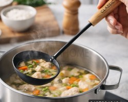 مغرفة شوربة مجور حيف واطي حجم كبير معدن اسود يد خشب 30 سم GUANGDA