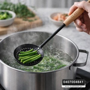 مغرفة - مصفاة شبك مجوز معدن اسود يد خشب GUANGDA