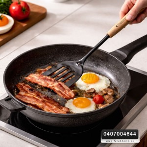 مغرفة/ مجرود - معلقة مسطحة شبك معدن اسود يد خشب GUANGDA