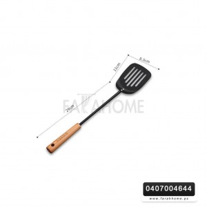 مغرفة/ مجرود - معلقة مسطحة شبك معدن اسود يد خشب GUANGDA