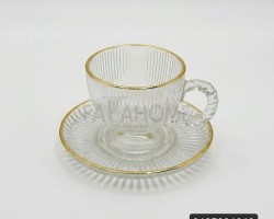 طقم كاسات شاي شفاف مع حز ذهبي 12 قطعة ( 6 كاسات + 6 استكانة )